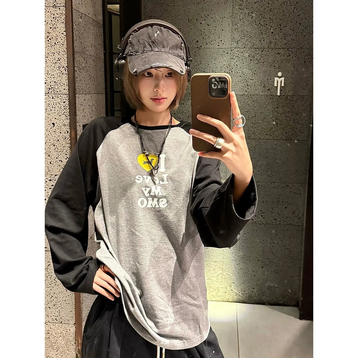 Korean Raglan Dachshund Long Sleeve Tee Autumn Loose Base Layer Top