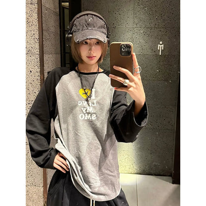 Korean Raglan Dachshund Long Sleeve Tee Autumn Loose Base Layer Top