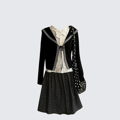 Korean Academic Knit Cardigan Set