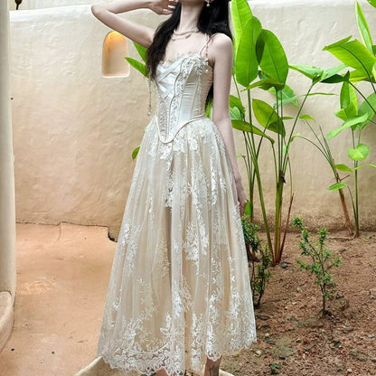 French Lace Embroidered Mesh Gown Dress