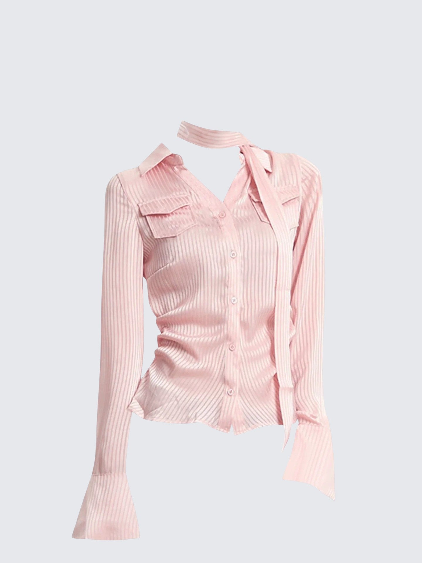 Pink Satin Stripe Shirt Women