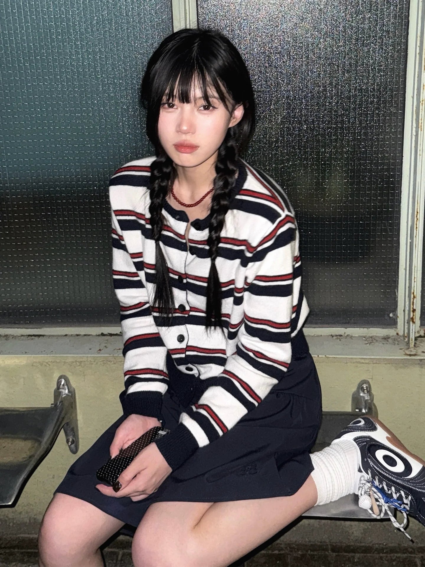 Korean Lazy Stripe Knit Cardigan Vintage College Top