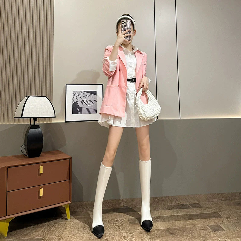 Minimalist Chic Pointed Toe Boots Women Winter New French Stretchy Over The Knee Biker Knee High Boots