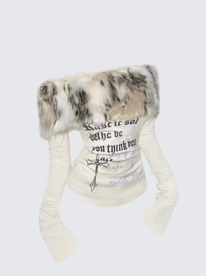 Fur Trim Off Shoulder Top