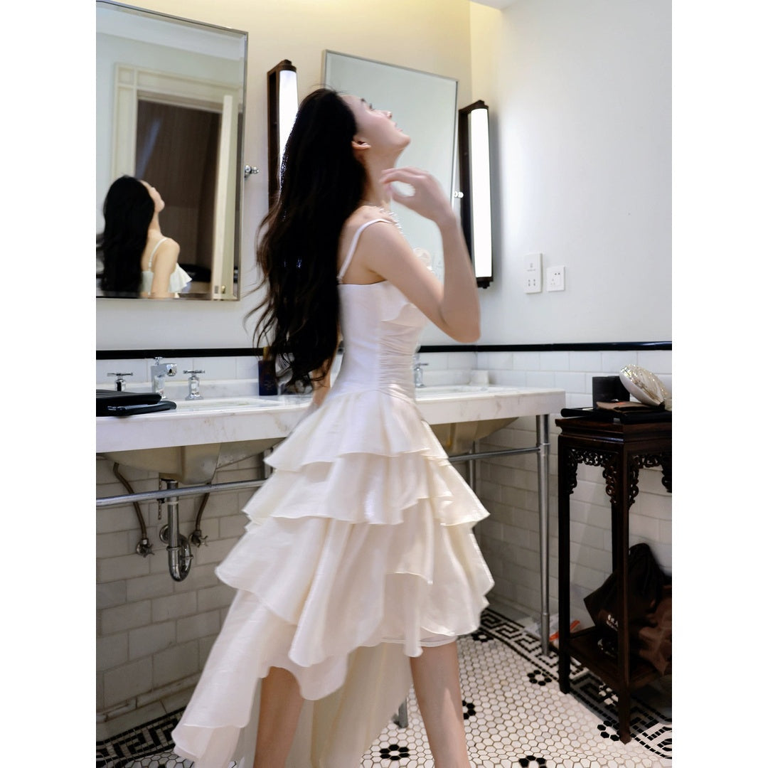 French Luxury Halter Birthday Ruffle Gown Dress
