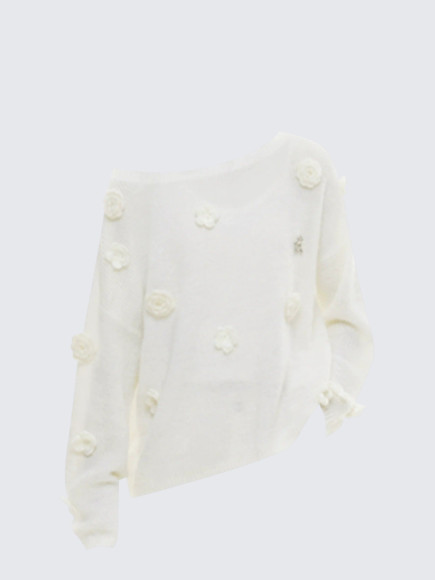 White Flower Mohair Off Shoulder Sweater