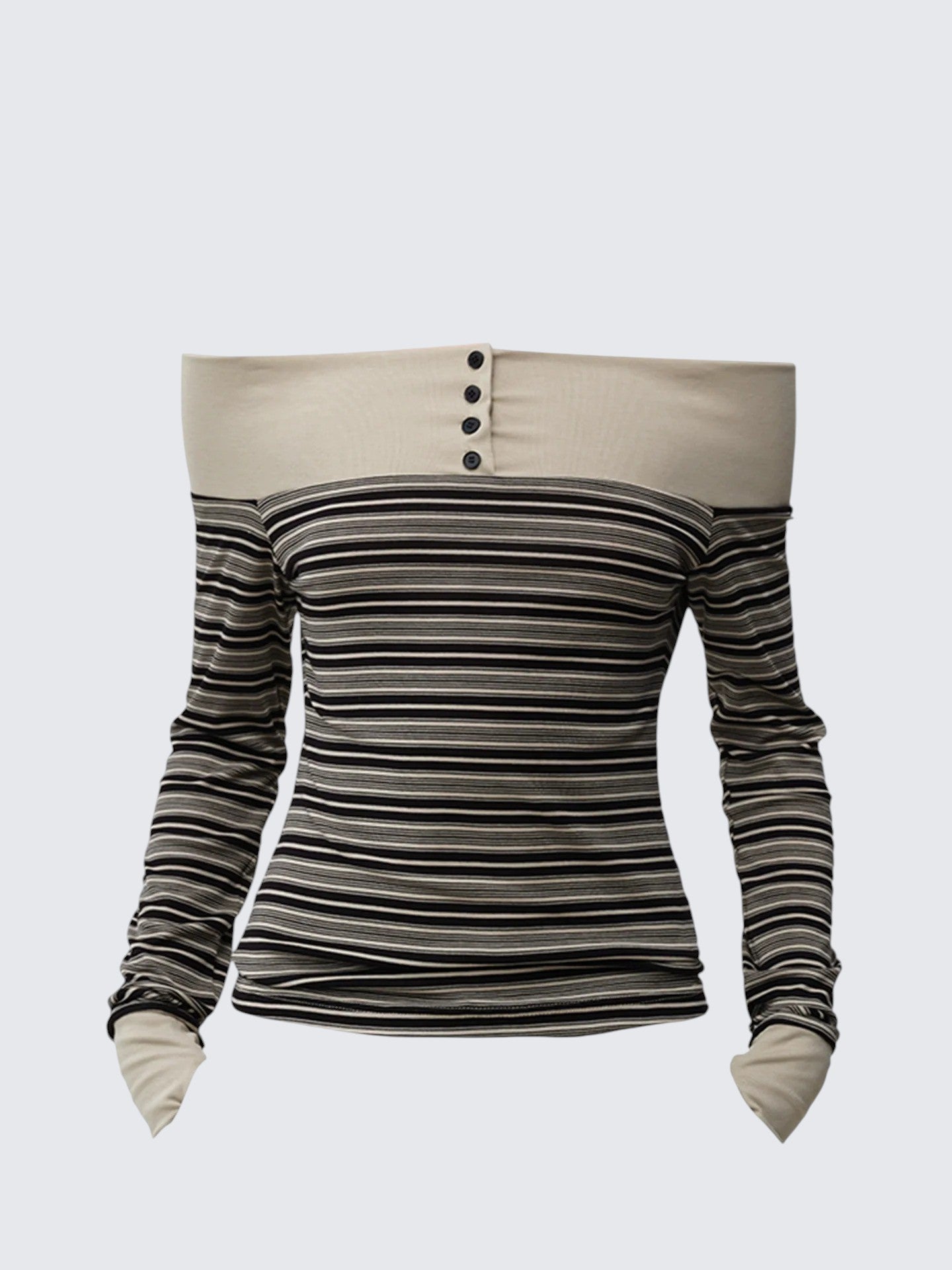 Korean Off-Shoulder Striped Long Sleeve Top