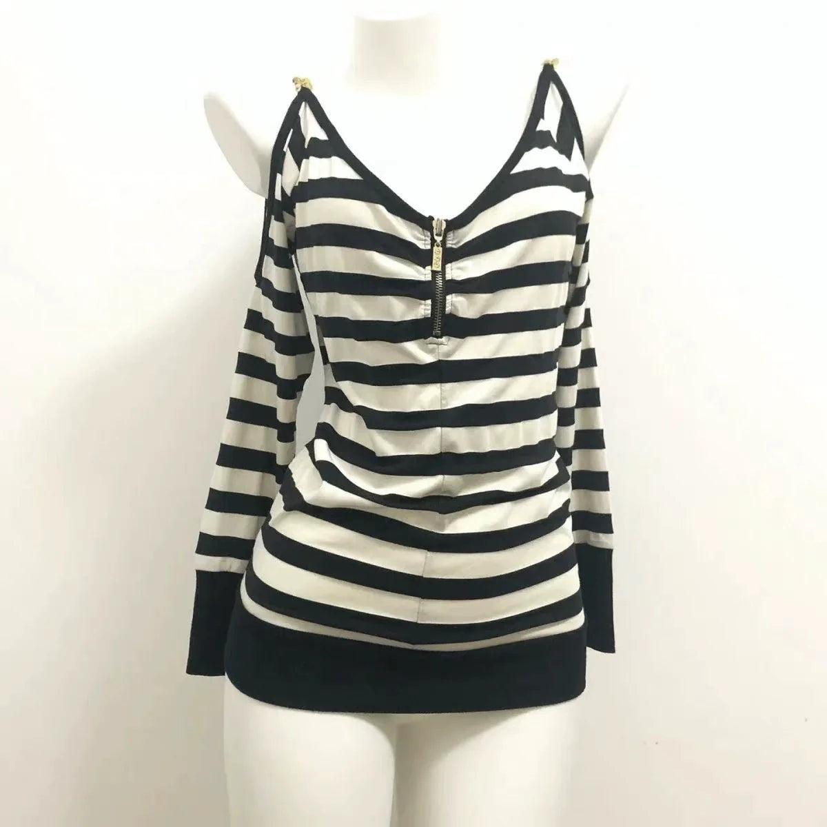 Striped Punk Y2K E-girl Retro Vintage Open-Back V-neck Long Sleeve Top