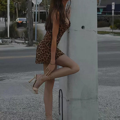 Leopard Print Backless Bodycon Gown Dress