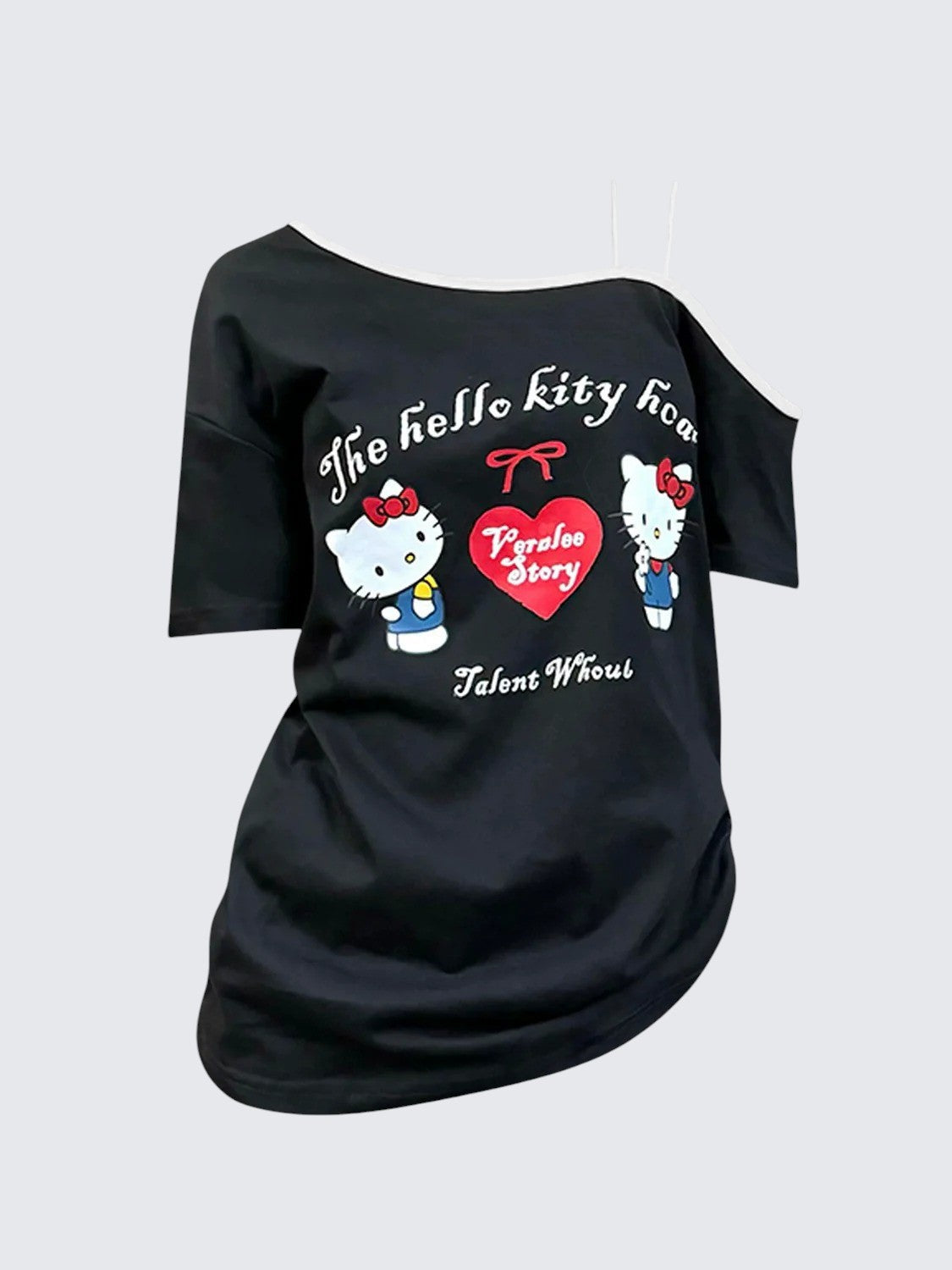 Vintage Cat Off-Shoulder Cotton Tee