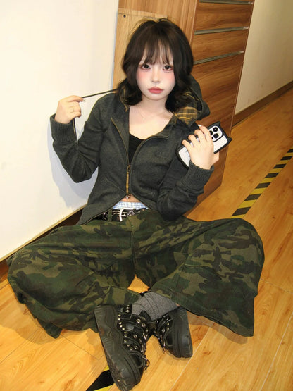 Vintage Plaid Zip Hoodie