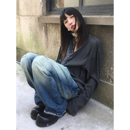 Cleanfit Henley Long Sleeve Tee Early Autumn Loose Comfortable Base Top