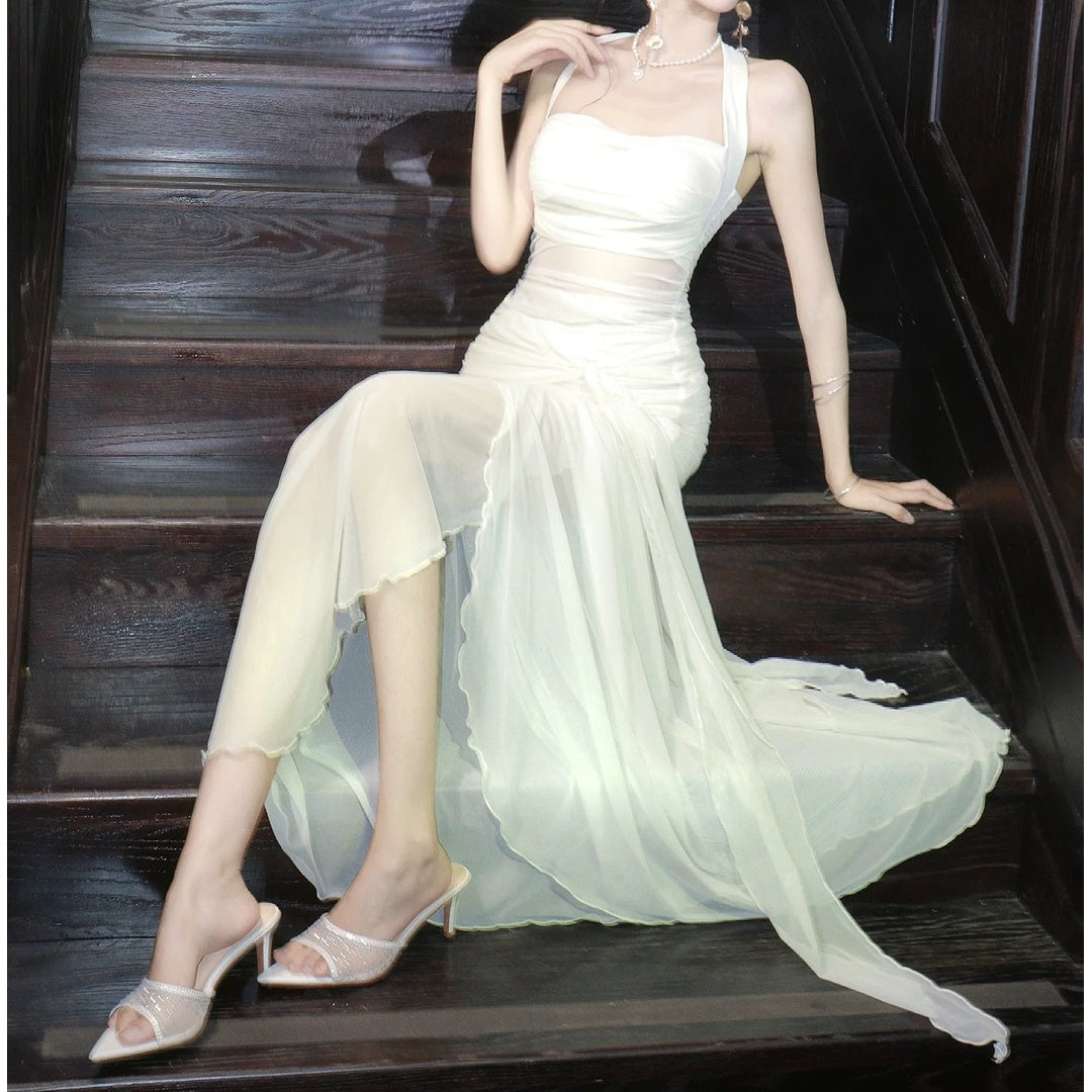 French Pink Tulle Halter Luxury Birthday Gown Dress