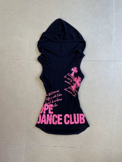 Skull Sleeveless Hooded Y2K T-Shirt