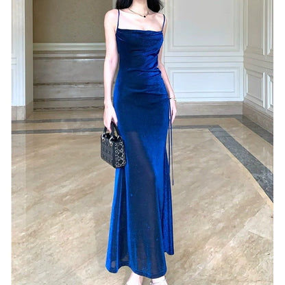 French Slant-Cut Shiny Draped Gown Dress – Luxury Elegant Dress