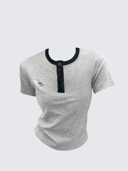 Grey Colorblock Crop Short Sleeve Top