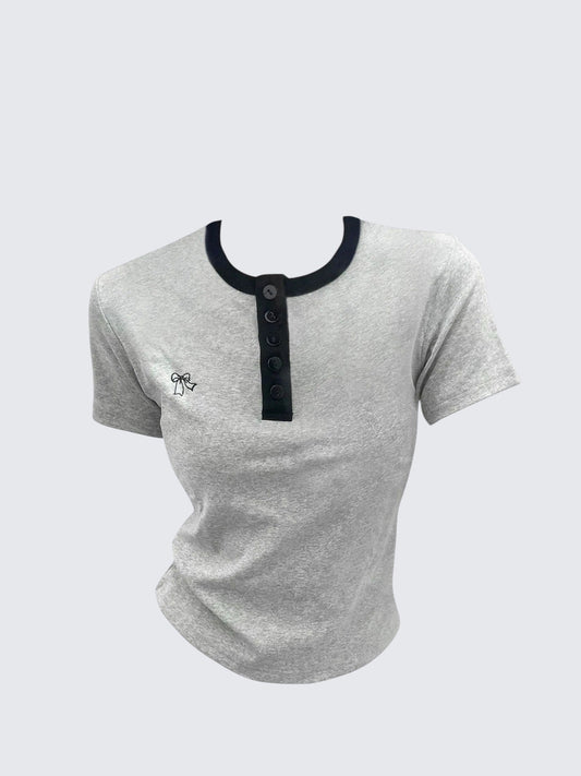 Grey Colorblock Crop Short Sleeve Top