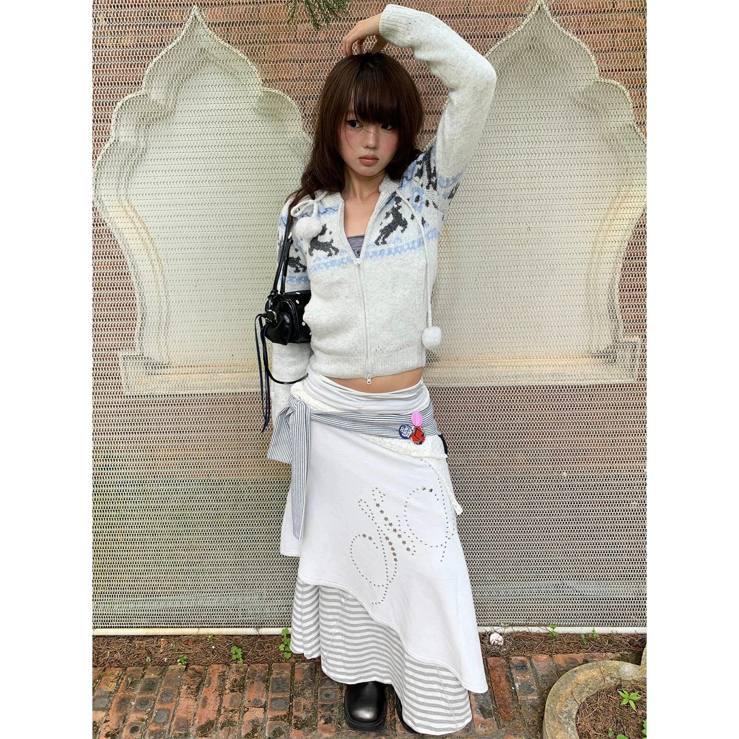 Fair Isle Reindeer Knit Cardigan Cozy Winter Short Sweater