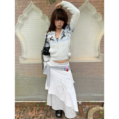 Fair Isle Reindeer Knit Cardigan Cozy Winter Short Sweater