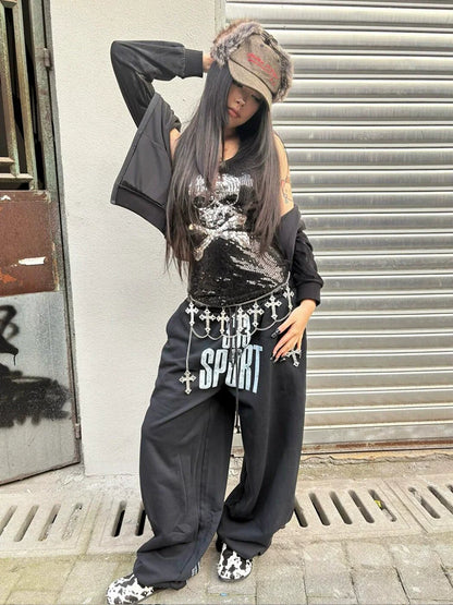 American Black Baggy Sweatpants Heavyweight Relaxed Fit Pants