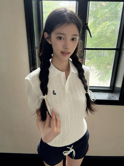 Old Money Cream Cable Knit Polo Top  Slim Fit Short Sleeve Structured Shirt