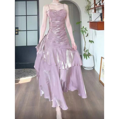 French Ruffle Spaghetti Strap Birthday Gown Dress