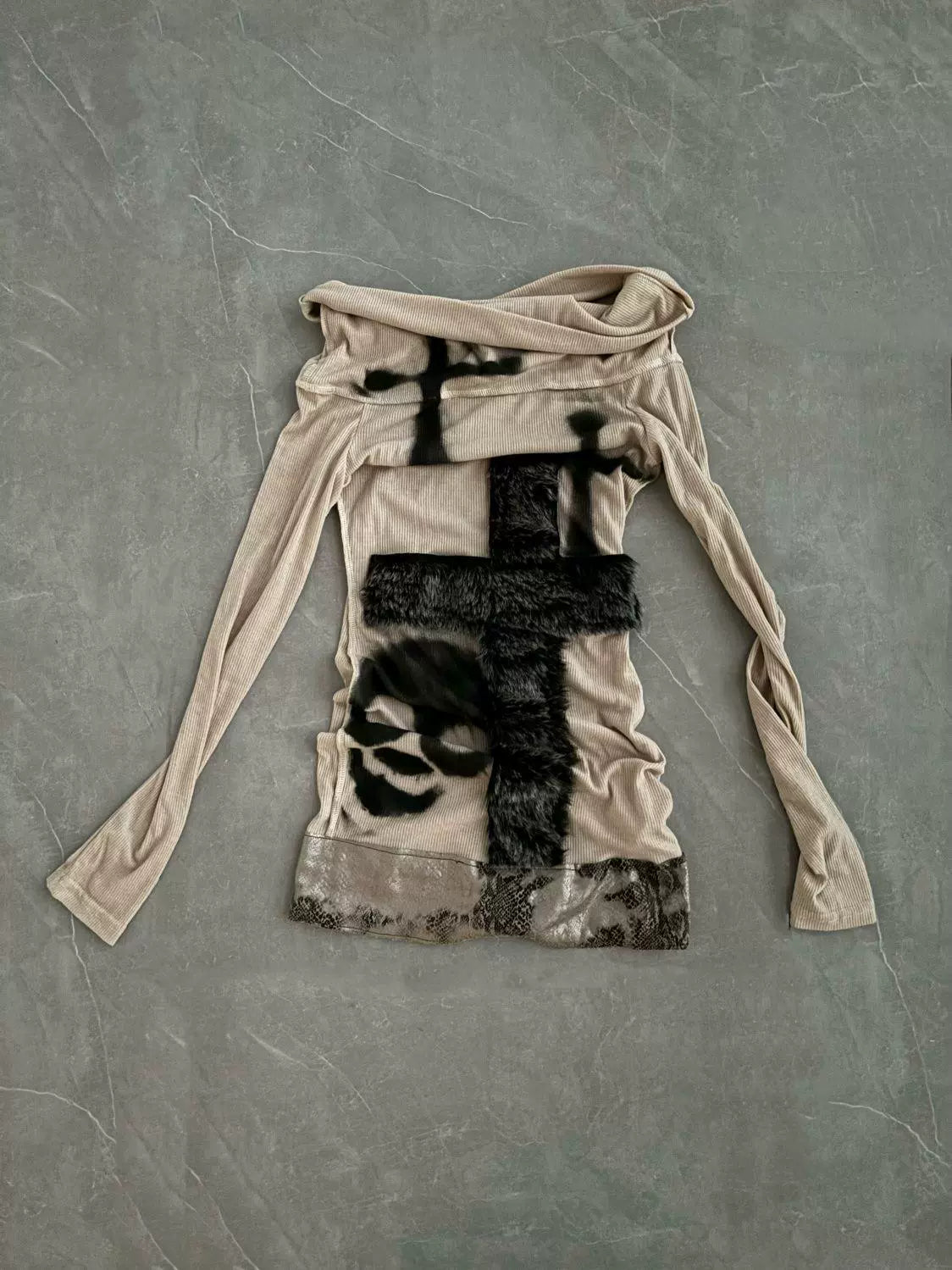 Shibuya One-Shoulder Subculture Gothic Rock Punk Y2K Dark-Style Long Sleeve Top