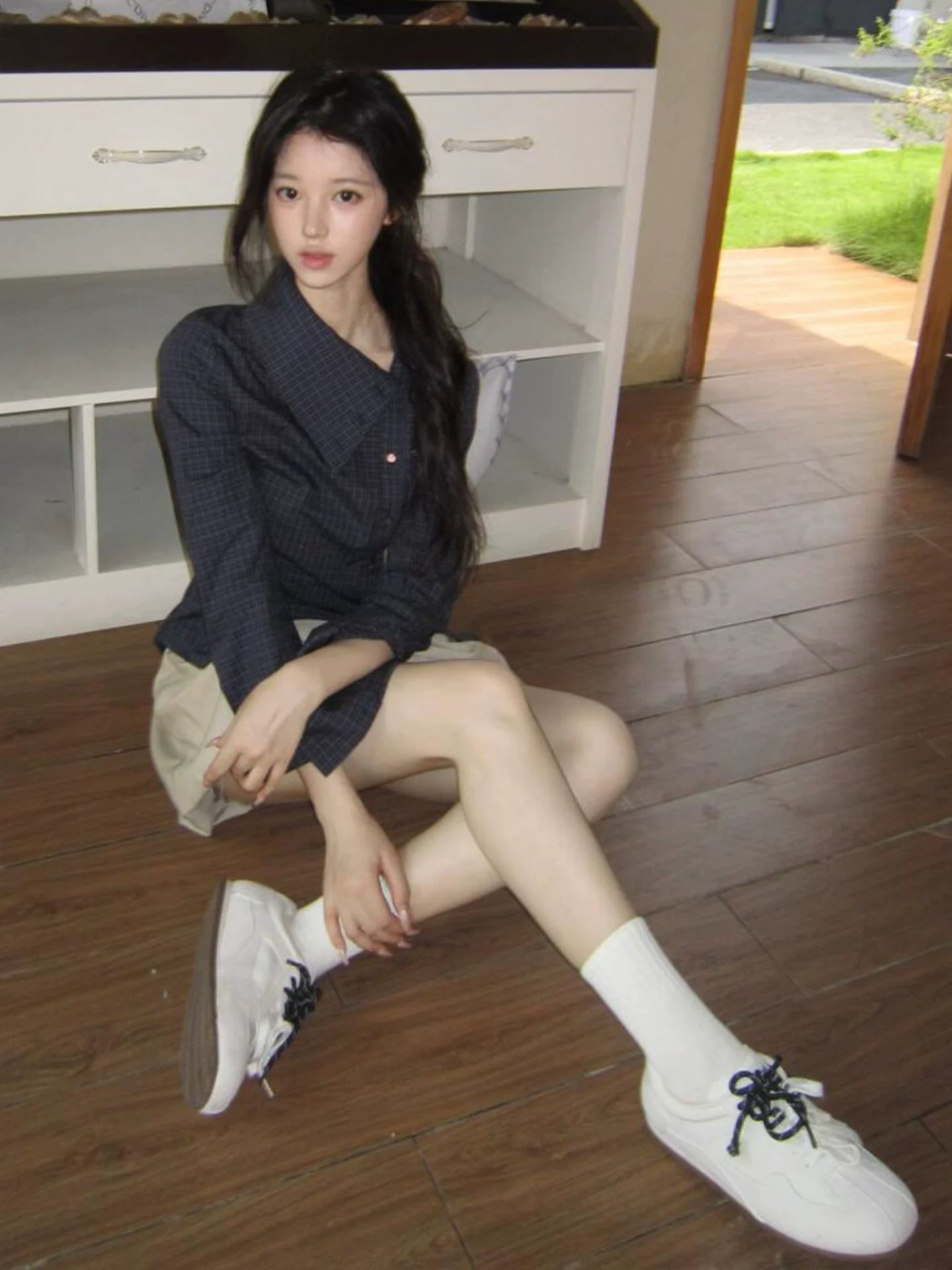 Academy Navy Asymmetric Long Sleeve Shirt for Early Autumn