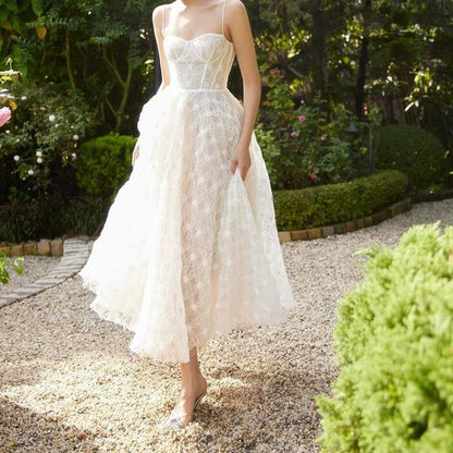 French White Tulle Mermaid Ballet Spaghetti Strap Cutout Gown Dress