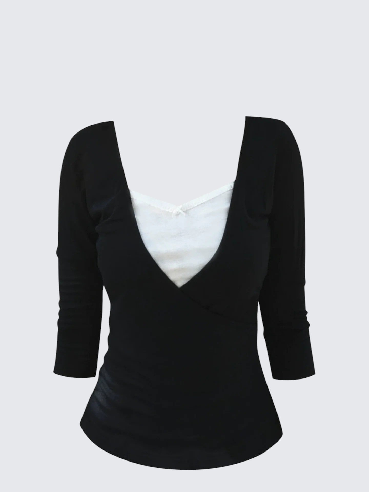 Black V-Neck Fake Layer Top