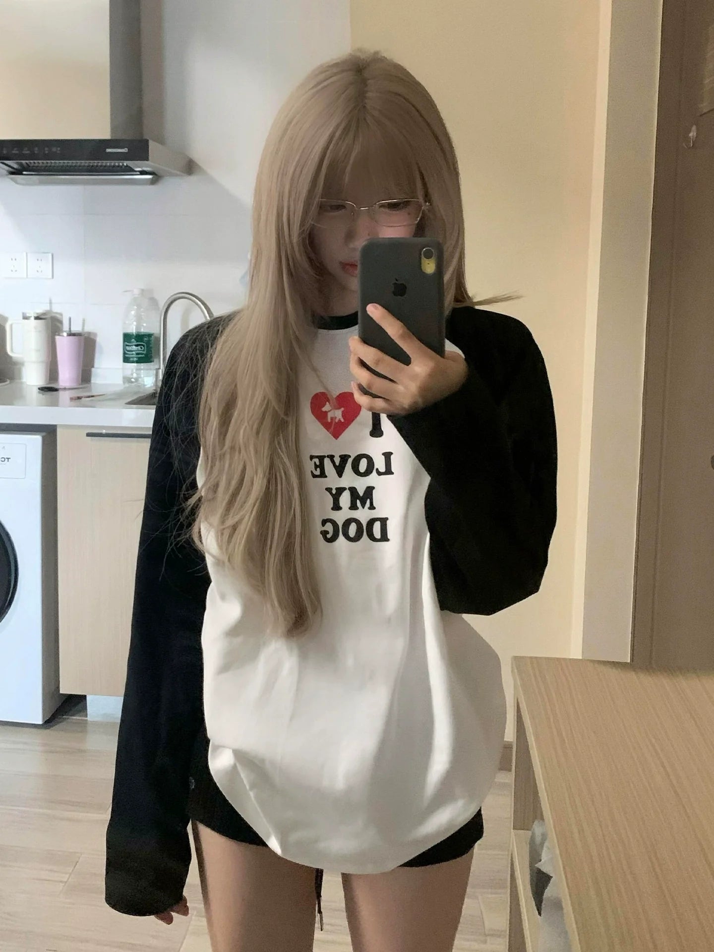 Retro Raglan Long Sleeve Tee Colorblock Heart Print Top