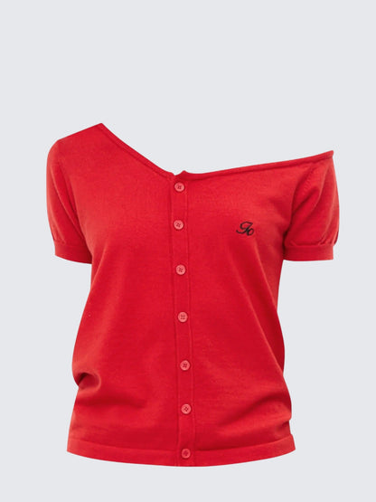 American Red Asymmetric Knit Cardigan Tee