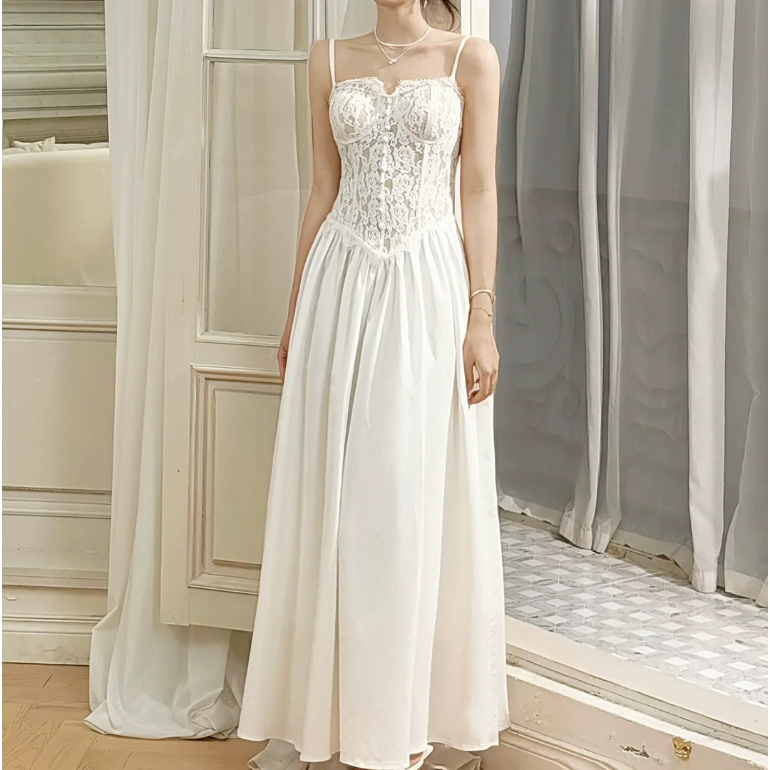 French Lace Mermaid Heavy Embroidery Spaghetti Strap Gown Dress