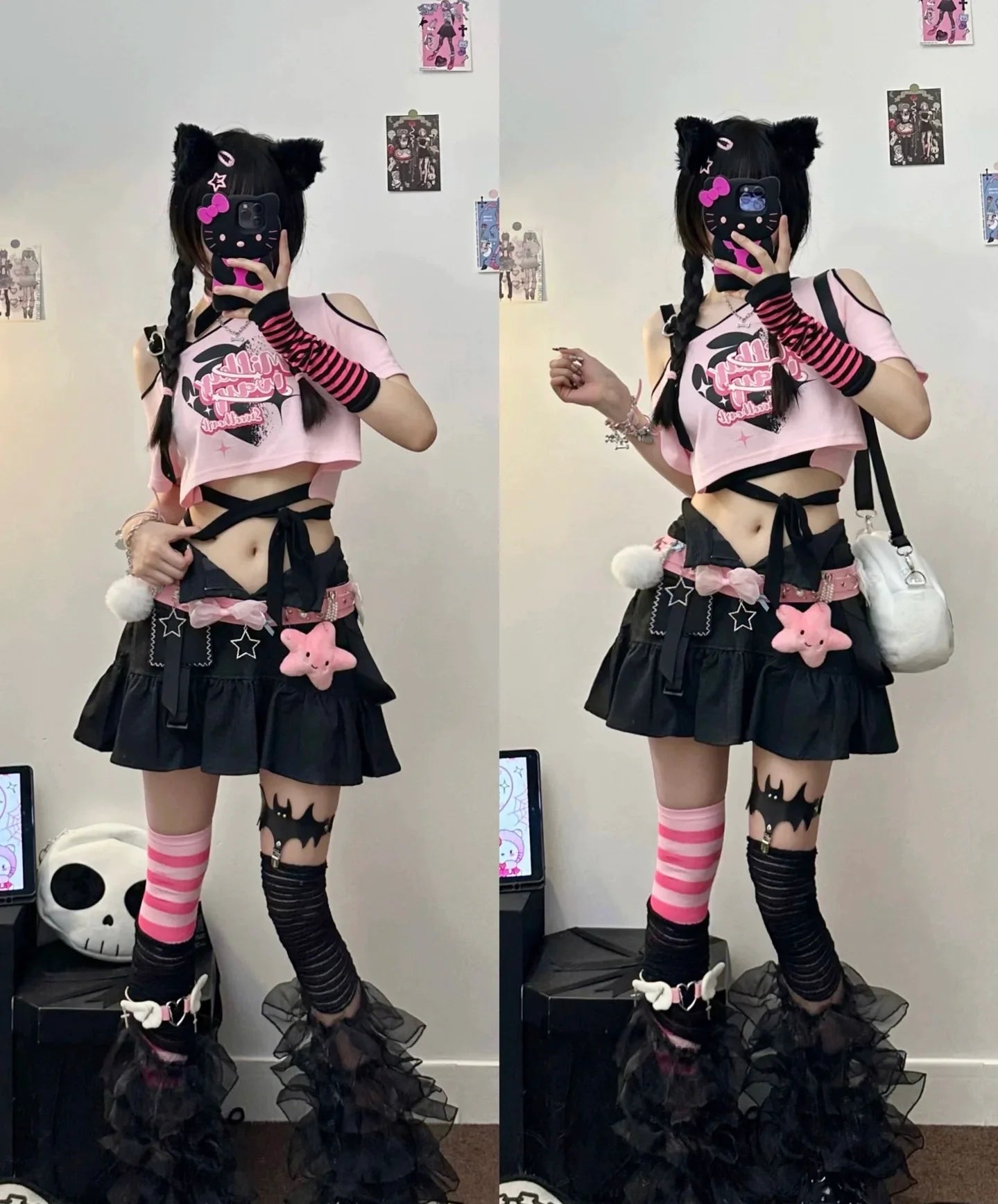 Off-Shoulder Subculture Y2K E-girl Cropped Niche Oversized Short Sleeve Top