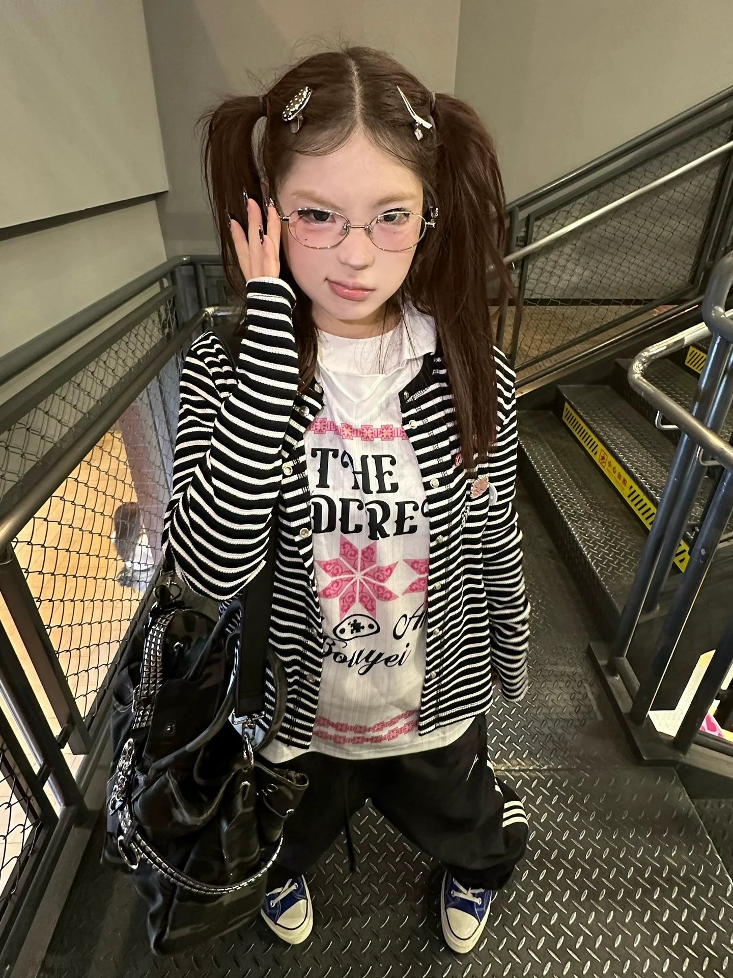 Retro Black White Striped Knit Cardigan Loose Fit