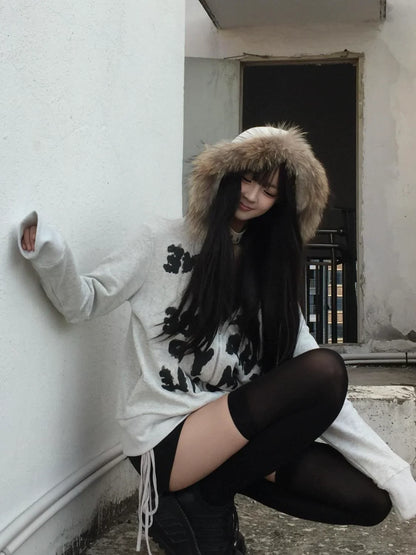 Fur-Collar Hoodie Jacket [Spring-Autumn] Subculture Punk Y2K E-girl Abi American Style Light Subculture Long-Sleeve Jacket