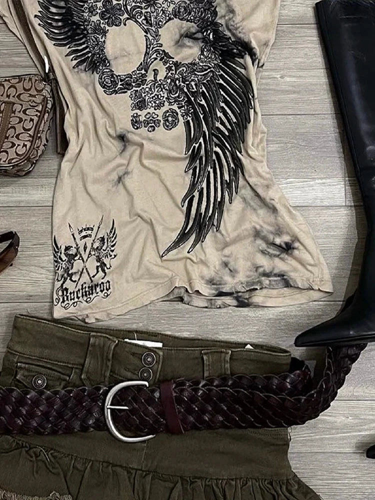 Spine-Wing Print Rock Punk Y2K T-Shirt
