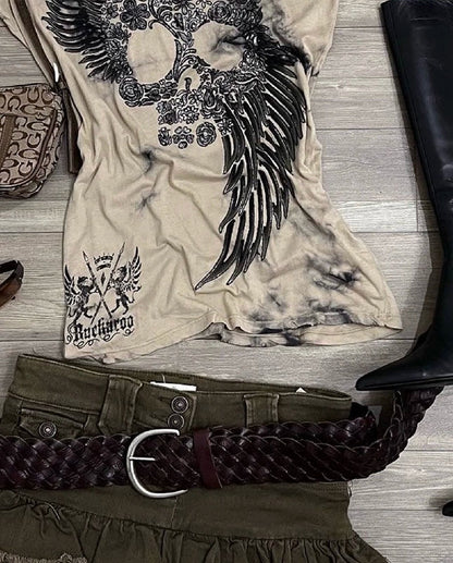 Spine-Wing Print Rock Punk Y2K T-Shirt