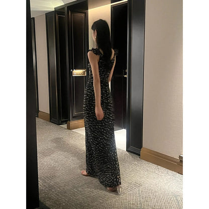 Black Floral French Fly-Sleeve Gown Dress