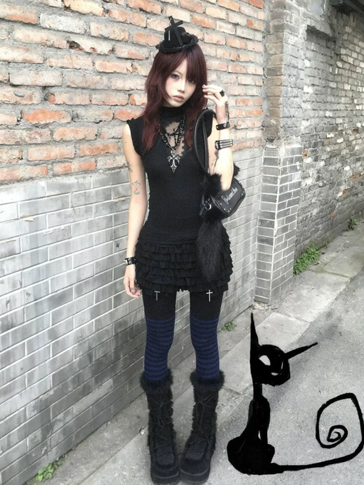 Y2K Cross Cutout Sleeveless Top