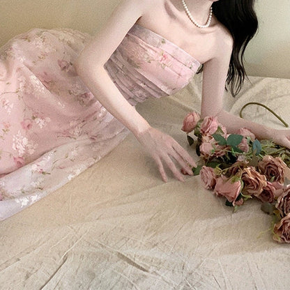 Strapless Floral Gown Dress with Detachable Straps