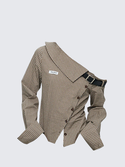 Plaid Off Shoulder Shirt Women