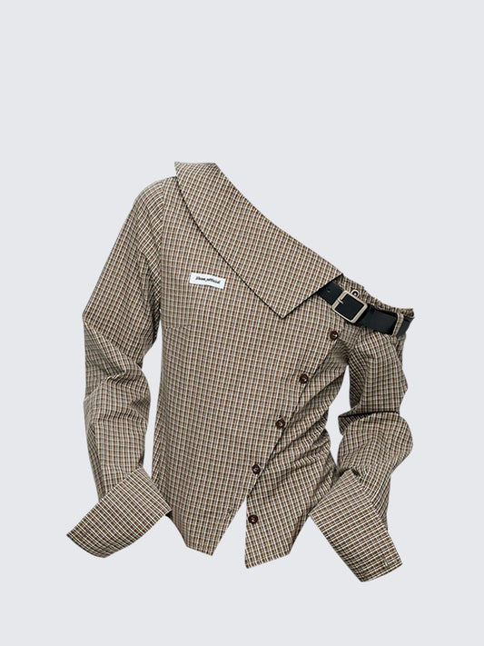 Plaid Off Shoulder Shirt Women