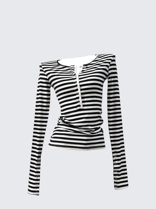 Retro Henley Stripe Tee Women