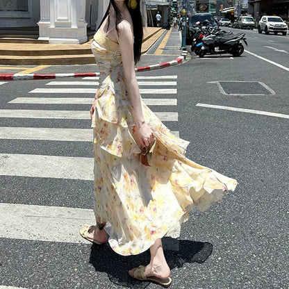 French Ruffle Floral Mermaid Gown Dress