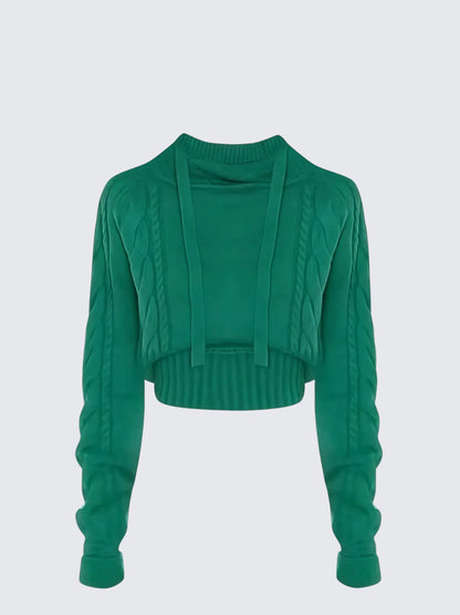 Korean Twist Knit Hoodie Women