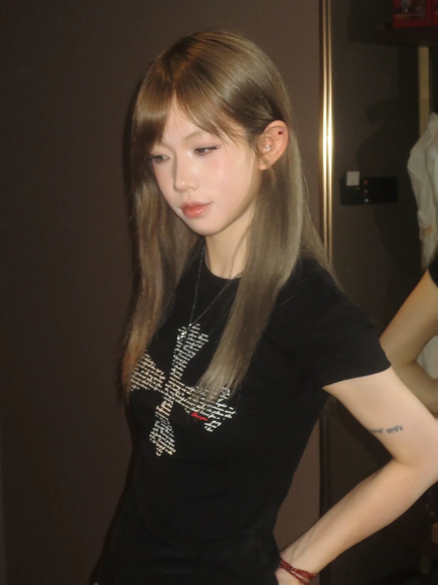 Retro Cross Print Black Tee Slim Fit Hot-Girl Vintage Top