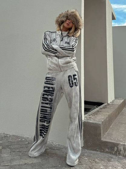 Y2K Stand Collar Distressed Jacket