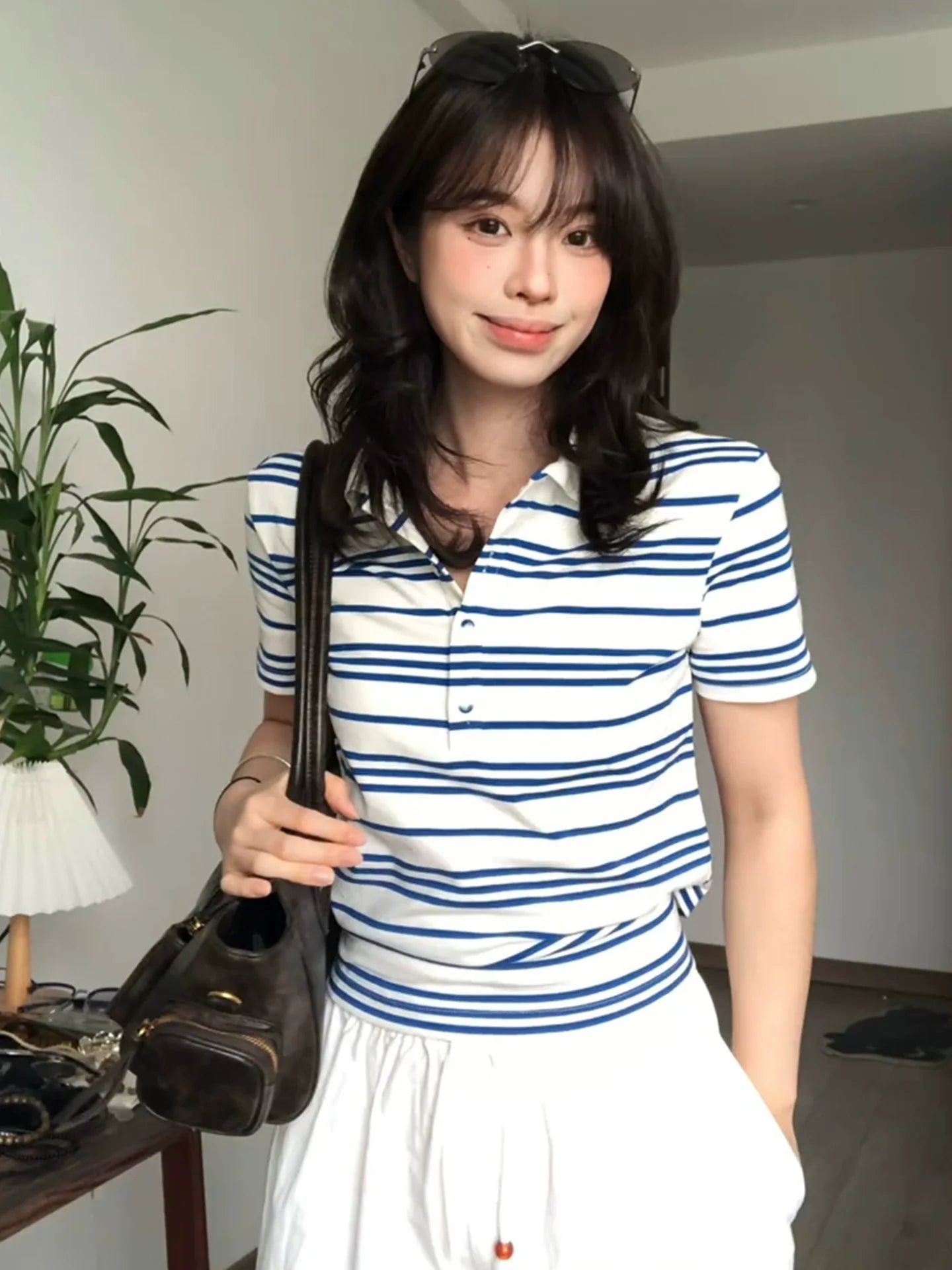 Blue Striped Polo Shirt Short Sleeve