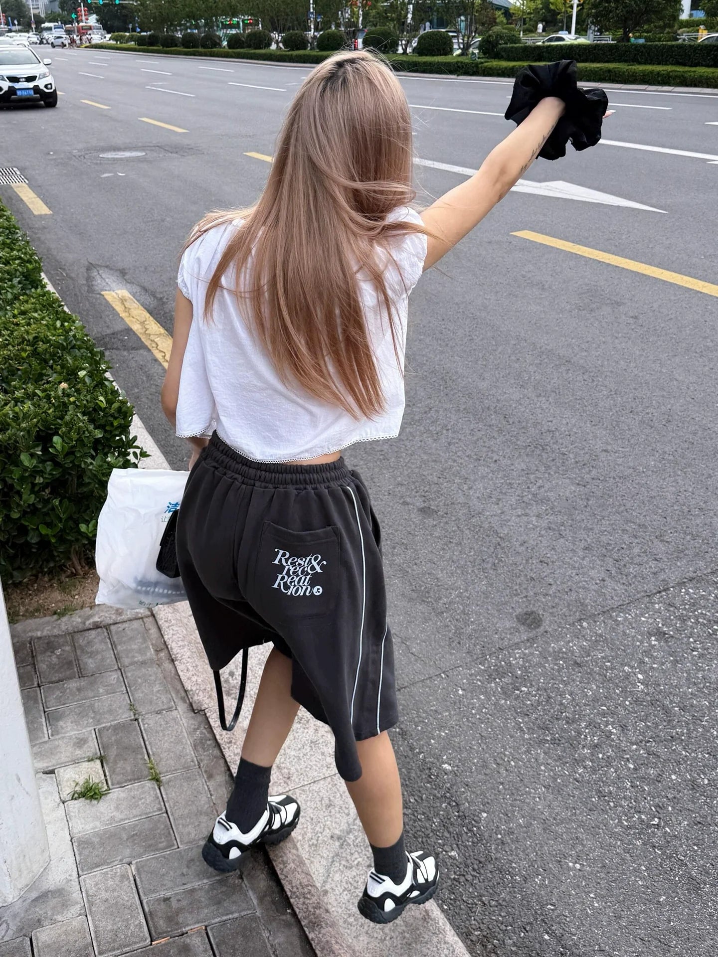 American Vintage Gray Sport Shorts Letter Print Relaxed Fit